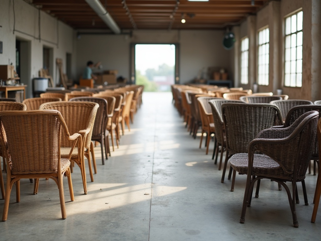 Finished rattan wholesale chairs lined up for quality inspection before export